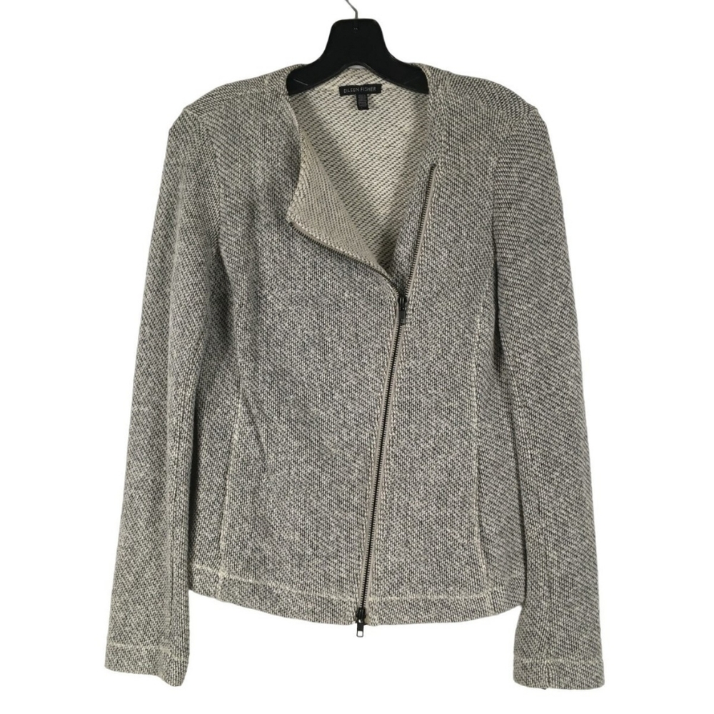 Eileen Fisher Petite Organic Cotton Moto Jacket Textured Zip Front PM - Picture 2 of 7
